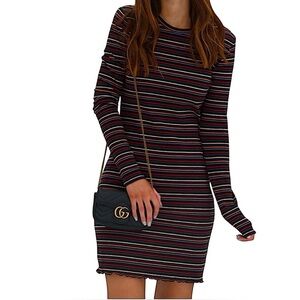 Wild Fable Multicolored Striped Crewneck Long Sleeve Stretchy Mini Bodycon Dress